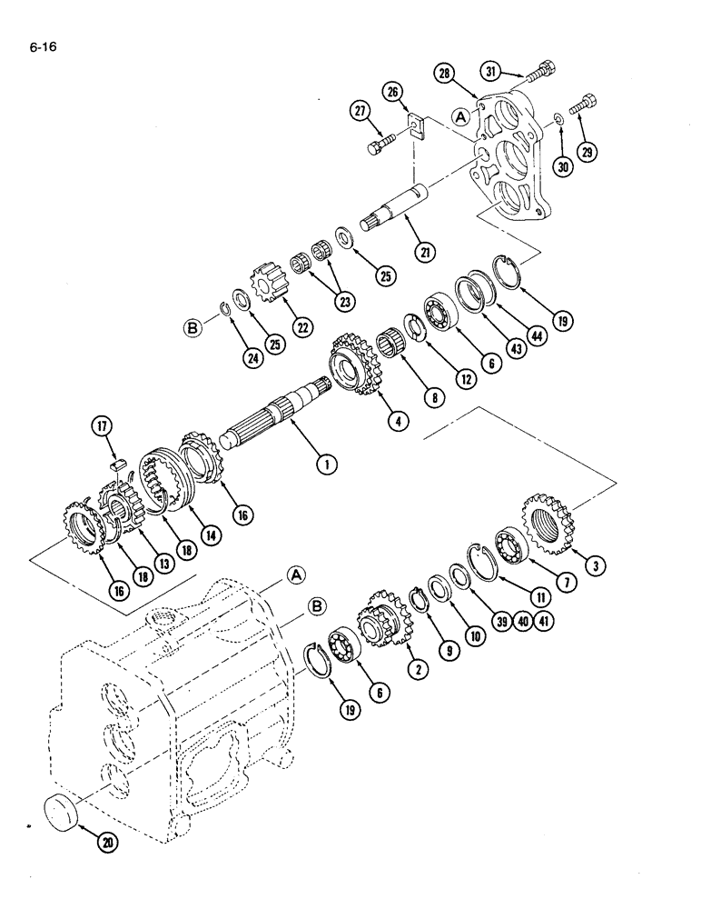 Схема запчастей Case IH 1120 - (6-16) - TRANSMISSION LIVE SHAFT AND GEARS (06) - POWER TRAIN