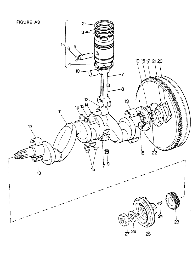 Схема запчастей Case IH 1412 - (A03-1) - ENGINE, PISTONS, CRANKSHAFT AND FLYWHEEL, 1410, 1410Q,1410SK,1412,1412Q,1412G,1412SK (01) - ENGINE