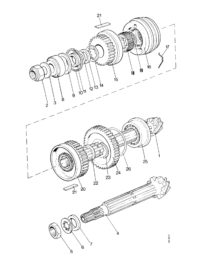 Схема запчастей Case IH 1490 - (D03-1) - BEVEL PINION SHAFT, SYNCHROMESH, 2WD, MFD (03) - POWER TRAIN