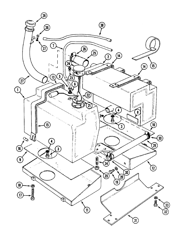 Схема запчастей Case IH 1594 - (3-44) - FUEL TANKS, TRACTORS WITHOUT CAB (03) - FUEL SYSTEM