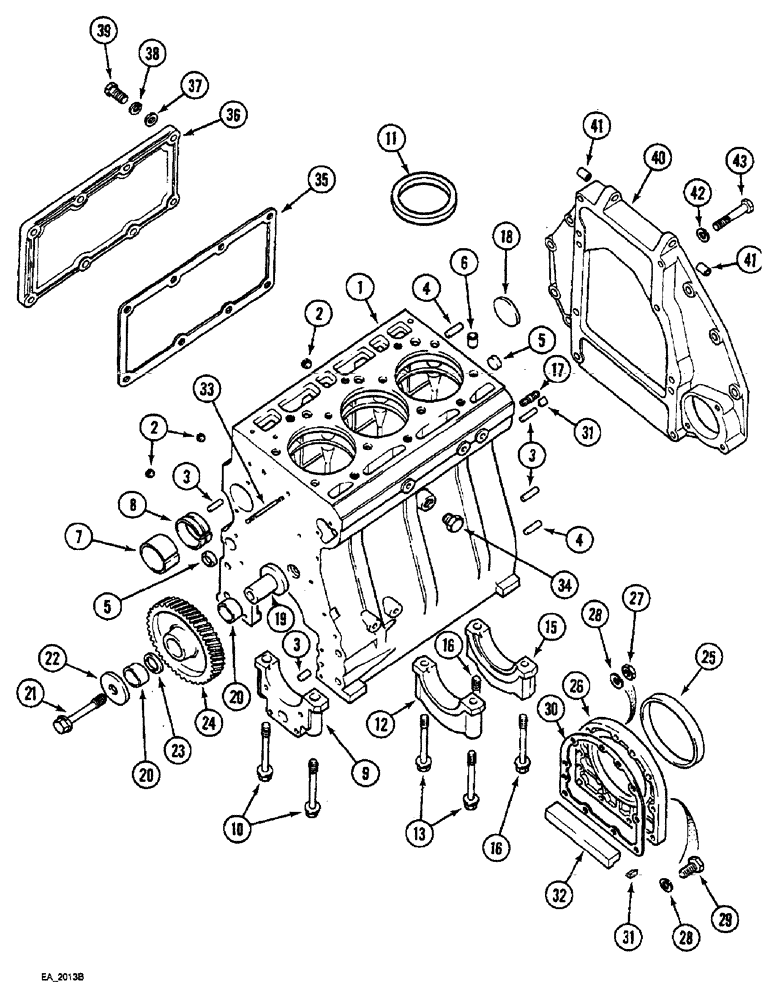 Схема запчастей Case IH 3220 - (2-052) - CYLINDER BLOCK, SIDE COVER AND FLYWHEEL HOUSING, (3220) (02) - ENGINE