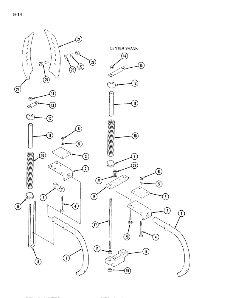 Схема запчастей Case IH 6500 - (9-14) - SHOVEL, CUSHION CLAMP AND SHANK (09) - CHASSIS/ATTACHMENTS