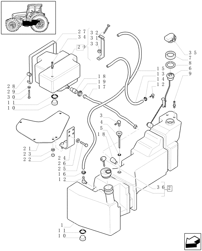 Схема запчастей Case IH JX1090U - (1.14.0/01[01]) - (VAR.042) ADDITIONAL FUEL TANK - C5657 (02) - ENGINE EQUIPMENT