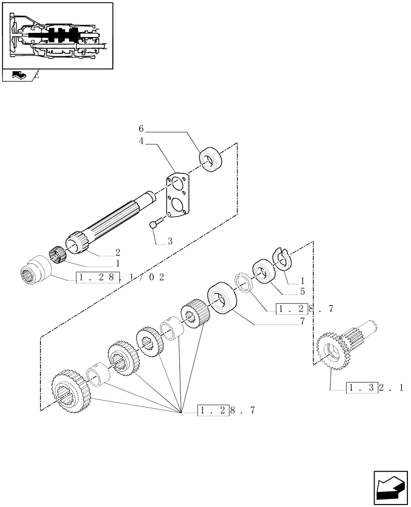 Схема запчастей Case IH FARMALL 95U - (1.28.7/06[01]) - 12X12 POWER SHUTTLE TRANSMISSION - SPEED MAIN SHAFT AND SUPPORT (VAR.330114-331114-332114) (03) - TRANSMISSION