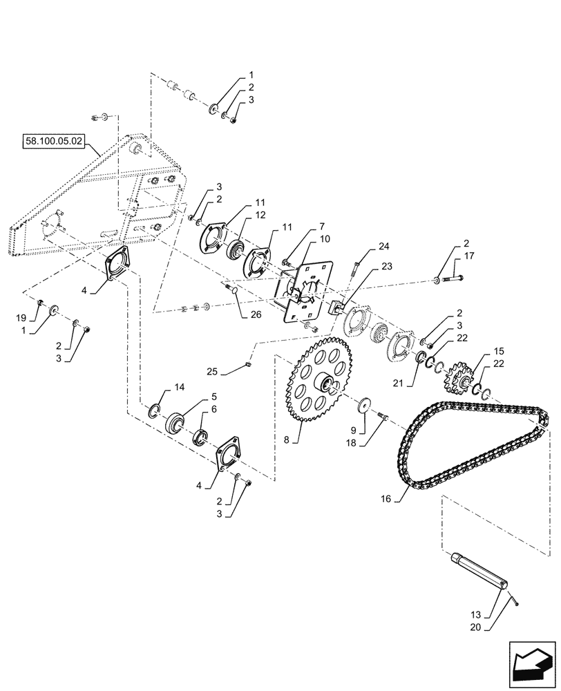 Схема запчастей Case IH 3016 - (58.100.05[01]) - MAIN DRIVE, SPROCKET & CHAIN (58) - ATTACHMENTS/HEADERS