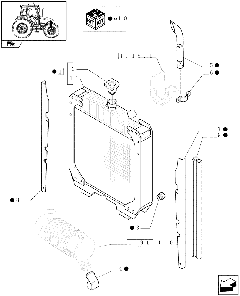 Схема запчастей Case IH FARMALL 90 - (1.17.0/01) - OVER HEATING KIT (02) - ENGINE EQUIPMENT