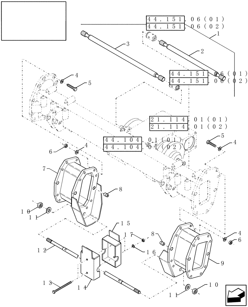 Схема запчастей Case IH 9010 - (44.101.01[02]) - FRONT AXLE EXTENSION KITS - 8010 (44) - WHEELS