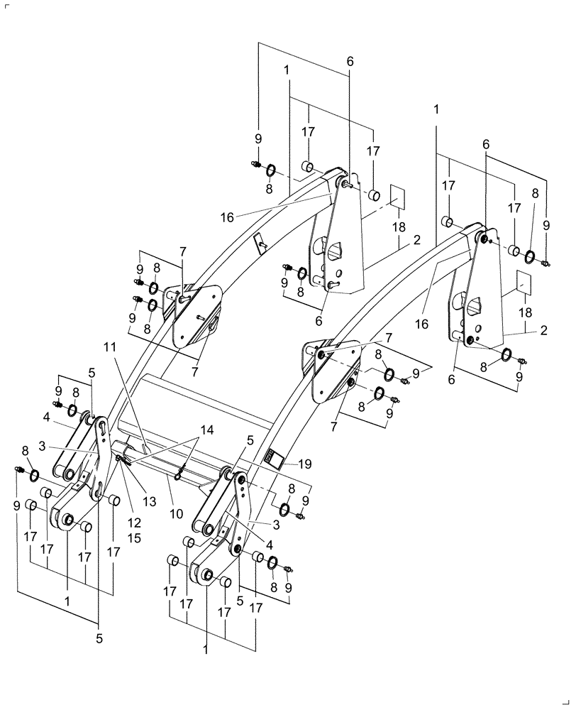 Схема запчастей Case IH L350 - (001) - LOADER FRAME (39) - FRAMES AND BALLASTING