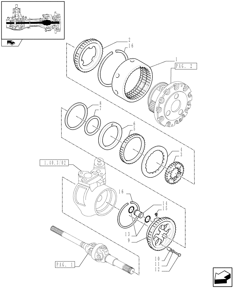 Схема запчастей Case IH FARMALL 85C - (1.40.3/10[03]) - FRONT AXLE WITH LIMITED SLIP DIFF., WITH FRONT BRAKE (40 KM/H) - COVER PLATE (VAR.331324) (04) - FRONT AXLE & STEERING