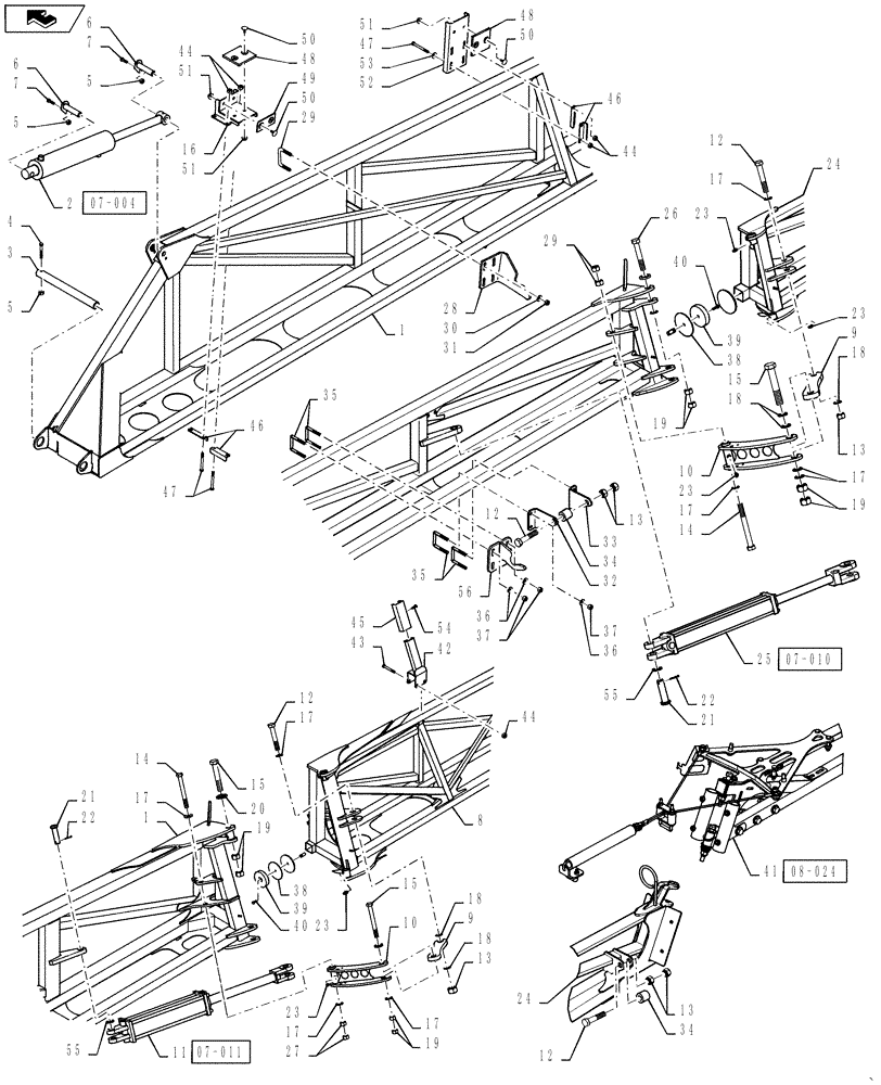 Схема запчастей Case IH 4420 - (08-010[01]) - INNER BOOM MOUNTING, LH, 120’ BOOM, BSN YAT028322 (09) - BOOMS