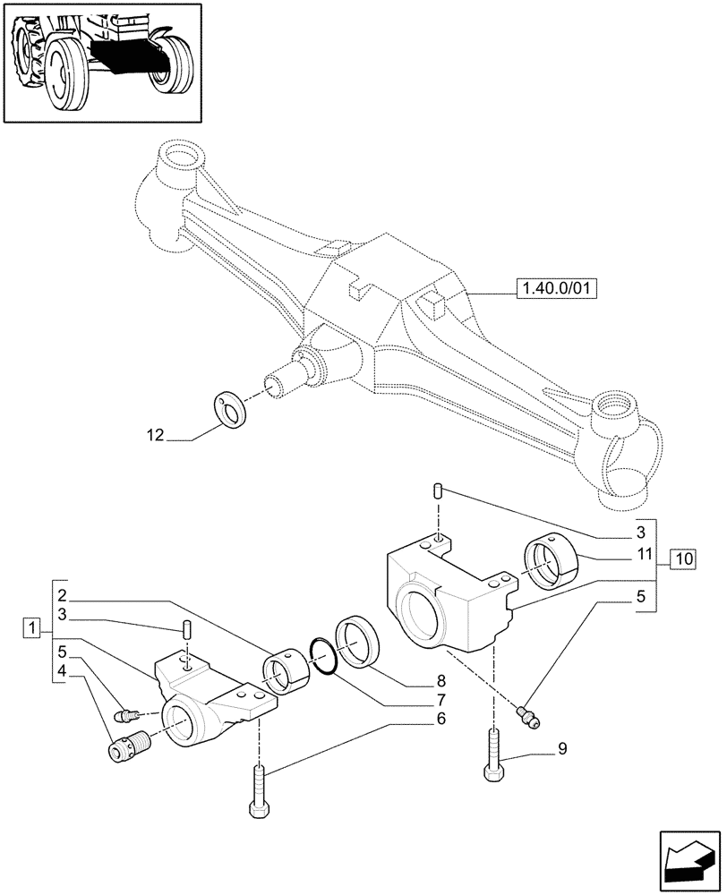 Схема запчастей Case IH MXU135 - (1.21.1/01[02]) - 4WD FRONT AXLE SUPPORT- FRONT AND REAR SUPPORT (03) - TRANSMISSION