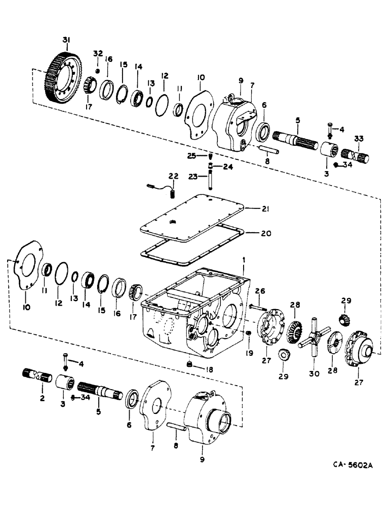 Схема запчастей Case IH 1460 - (07-002) - TRANSMISSION, DIFFERENTIAL SHAFT AND GEARS (04) - Drive Train