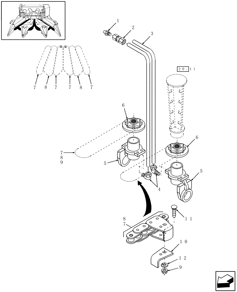 Схема запчастей Case IH HDX3R - (20.14) - GATHERING CHAIN, LUBRICATION LINE (58) - ATTACHMENTS/HEADERS