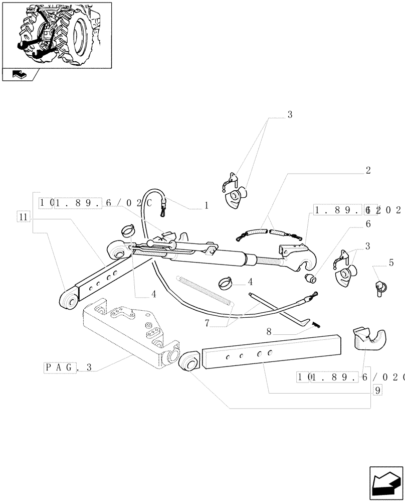 Схема запчастей Case IH FARMALL 85U - (1.89.6/03[02]) - "C.B.M." THREE POINT HITCH WITH QUICK ATTACH ENDS FOR EDC - W/CAB (VAR.331922) (09) - IMPLEMENT LIFT