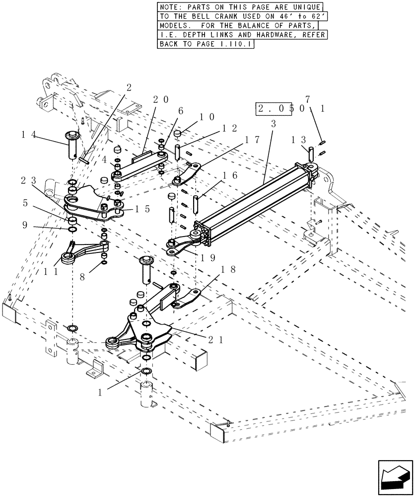 Схема запчастей Case IH PTX600 - (1.115.1) - DEPTH CRANK BELL ASSEMBLY (CENTER SECTION) ASSEMBLY (46 FT TO 62 FT MODELS) (12) - FRAME