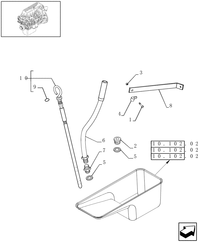 Схема запчастей Case IH 8010 - (10.103.09[01]) - OIL DIPSTICK & TUBE - 8010 (10) - ENGINE