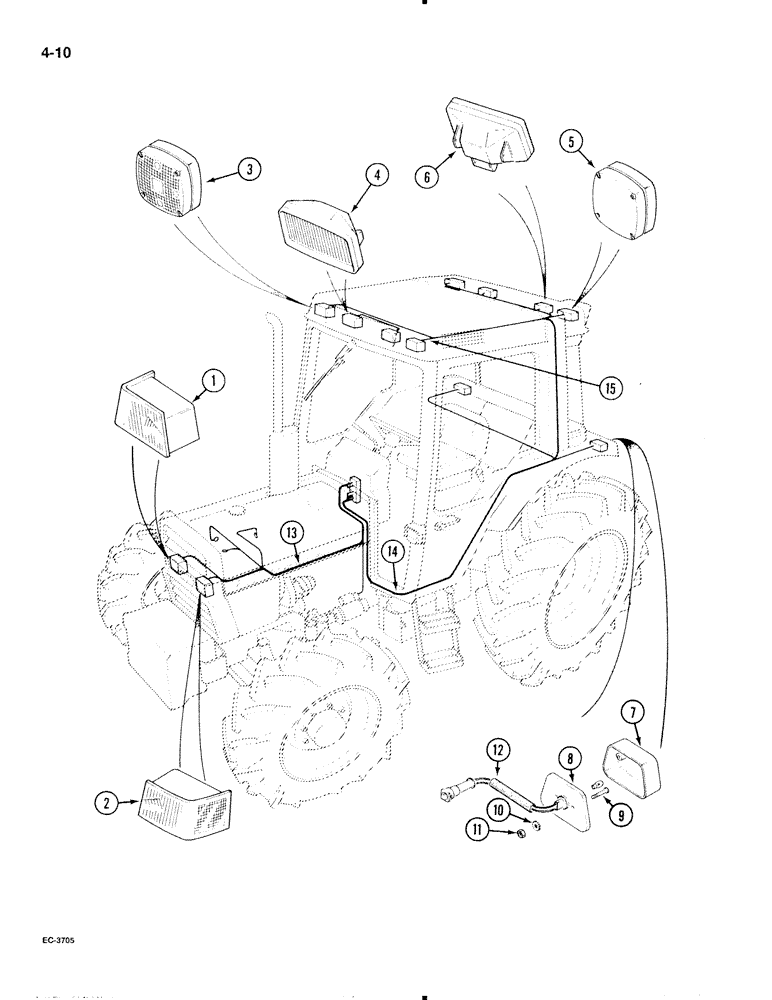 Схема запчастей Case IH 595 - (4-10) - LIGHTS AND HARNESS, TRACTOR WITH CAB (04) - ELECTRICAL SYSTEMS