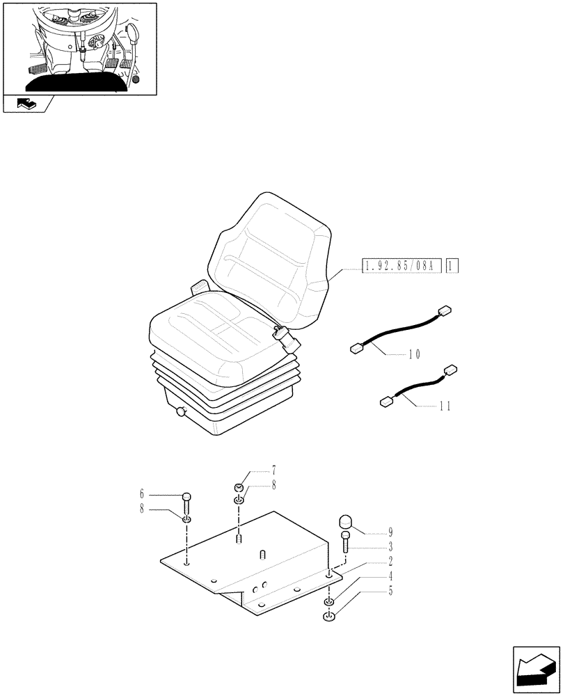 Схема запчастей Case IH FARMALL 80 - (1.92.85/08) - DELUXE SEAT WITH AIR SUSPENSION AND RETRACTABLE BELTS - W/CAB (VAR.335850-336850) (10) - OPERATORS PLATFORM/CAB