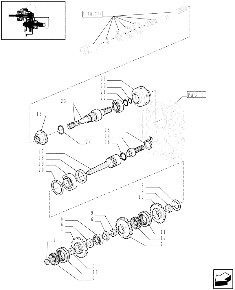 Схема запчастей Case IH JX90U - (1.80.1/07[02]) - (VAR.729) SYNCHRO MESH GEARED POWER TAKE -OFF 540- 750 - 1000 RPM - GEAR SHAFTS (07) - HYDRAULIC SYSTEM