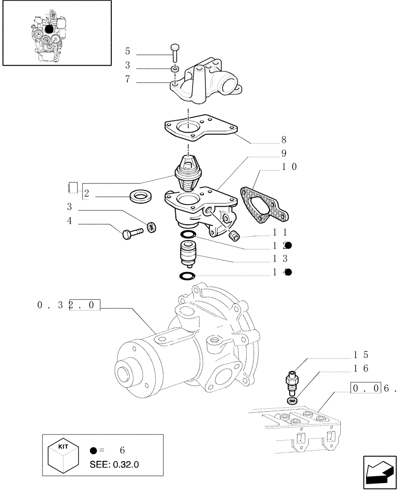 Схема запчастей Case IH JX70U - (0.32.6) - TEMPERATURE CONTROL (THERMOSTAT) (01) - ENGINE