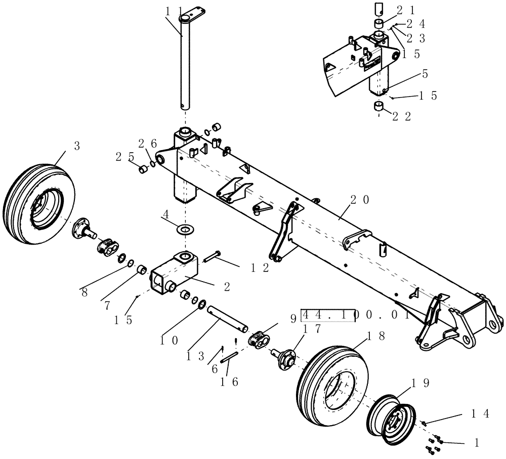 Схема запчастей Case IH 800 - (39.100.05) - BEAM, INNER WING CASTER AND TIRES (60 AND 70) (39) - FRAMES AND BALLASTING