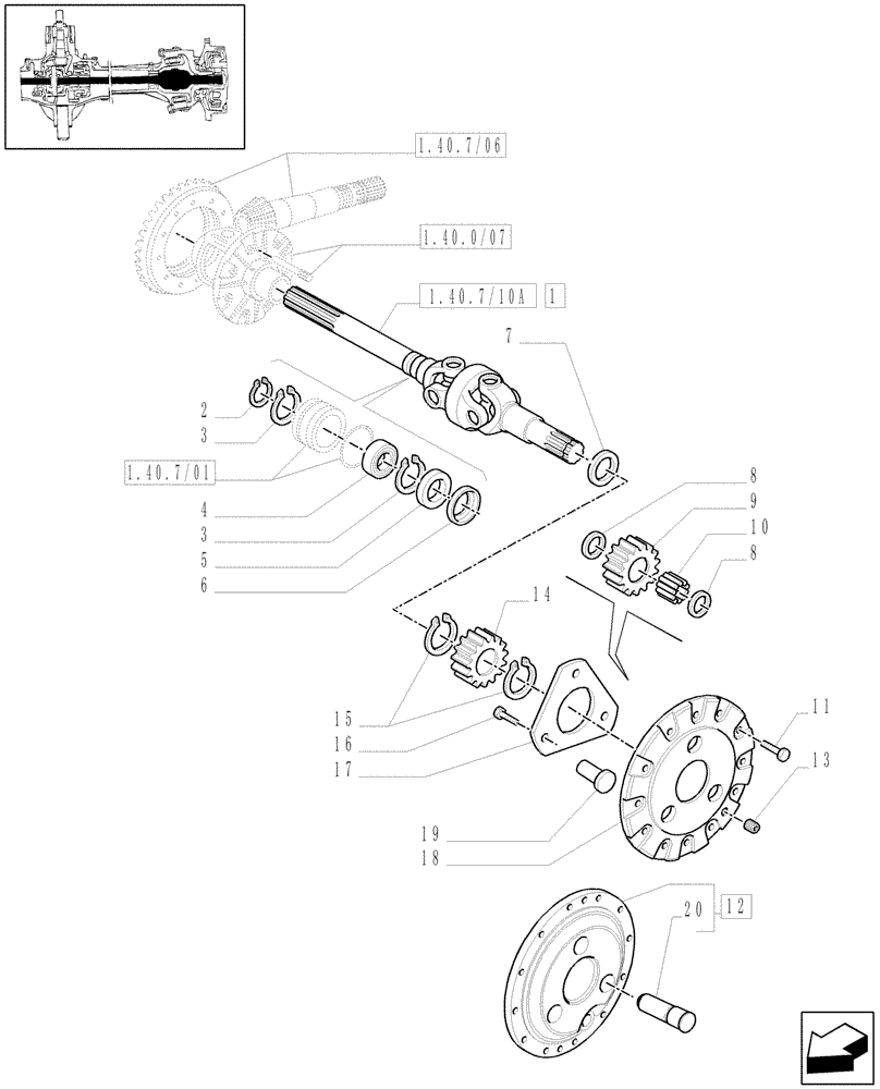 Схема запчастей Case IH MXM120 - (1.40.7/10[01]) - (VAR.463/1) 4WD FRONT AXLE WITH SUSPENSIONS, BRAKE, TERRALOCK, FPS - GEARS AND DIFFERENTIAL AXLE (04) - FRONT AXLE & STEERING