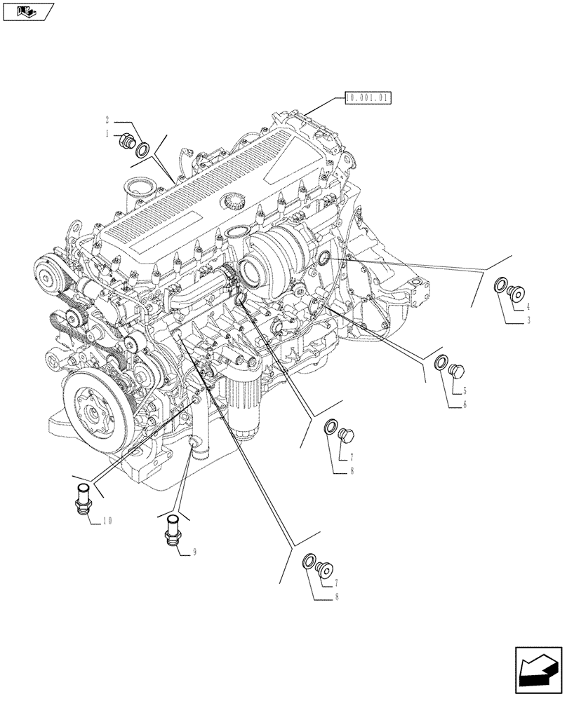 Схема запчастей Case IH F3BFE613A A001 - (10.402.01[01]) - PIPING - ENGINE COOLING SYSTEM (504057436/441 - 504031565/67 - 504069778 - 504236475 - 504060059/53) (10) - ENGINE