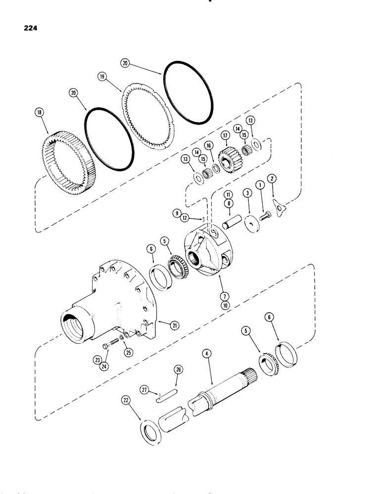 Схема запчастей Case IH 1270 - (224) - REAR AXLE HOUSING AND PLANET GEARS, 3-1/2 INCH DIA. AXLE SHAFT, USED PRIOR TO TRANS. S/N 10032467 (06) - POWER TRAIN