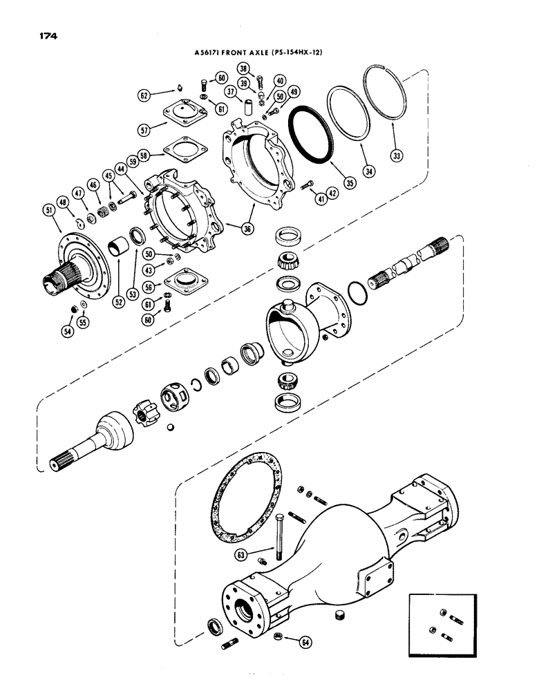 Схема запчастей Case IH 1200 - (174) - A56171 FRONT AXLE HOUSING AND KNUCKLE, CONTINUED, 19.03 RATIO WITH CONSTANT VELOCITY JOINT (06) - POWER TRAIN