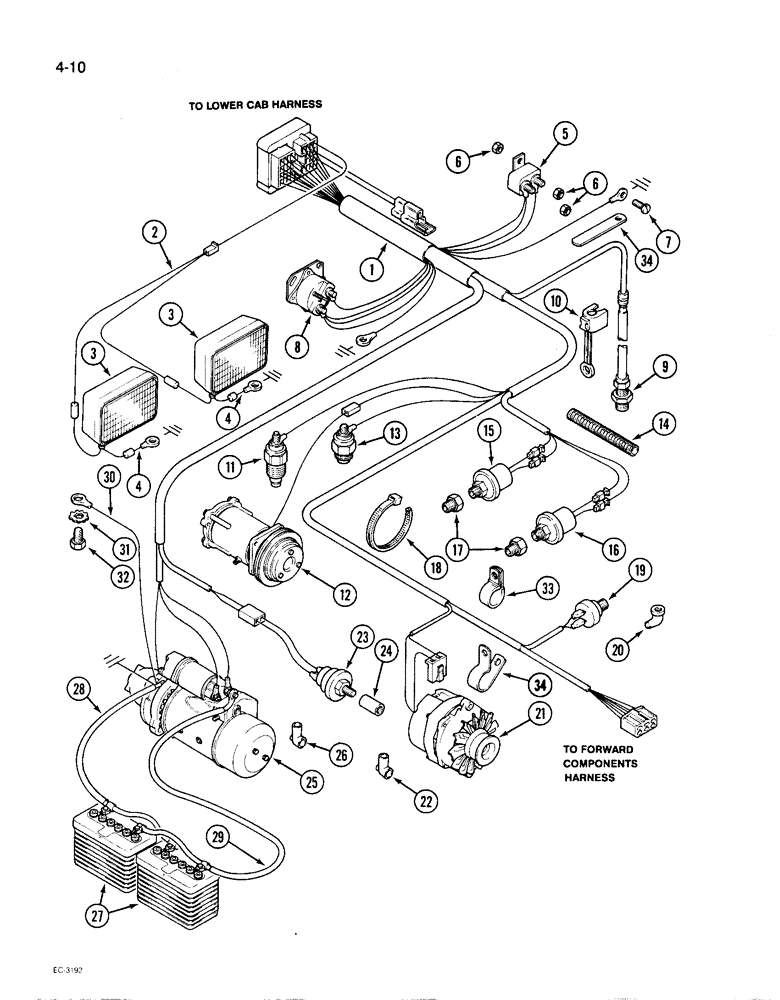 Схема запчастей Case IH 1896 - (4-10) - ENGINE HARNESS (04) - ELECTRICAL SYSTEMS