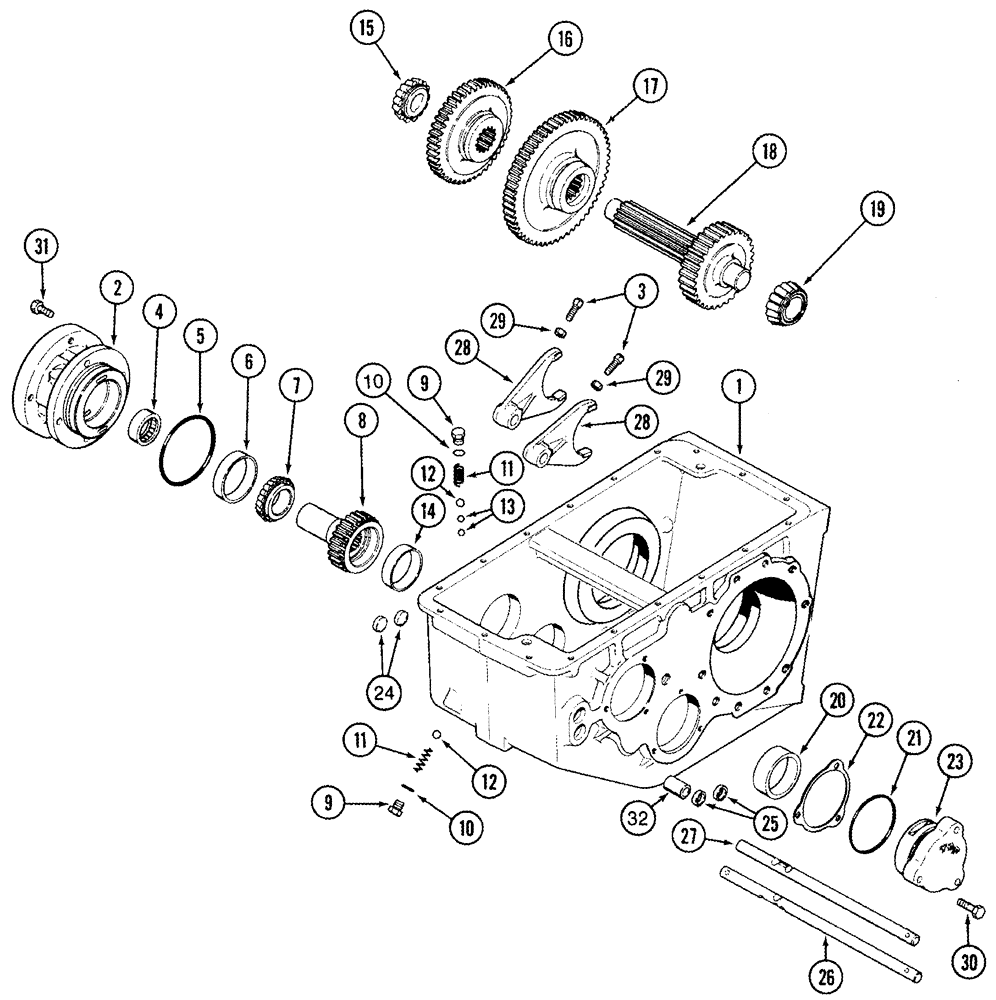 Схема запчастей Case IH 2344 - (06-18) - TRANSMISSION ASSY - INPUT SHAFT, GEARS AND SHIFTER RAILS (03) - POWER TRAIN