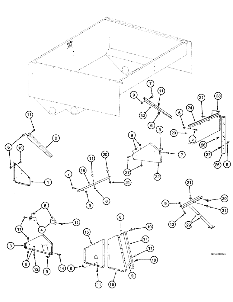 Схема запчастей Case IH 2166 - (9E-04) - GRAIN TANK LOWER SUPPORTS (17) - GRAIN TANK & UNLOADER