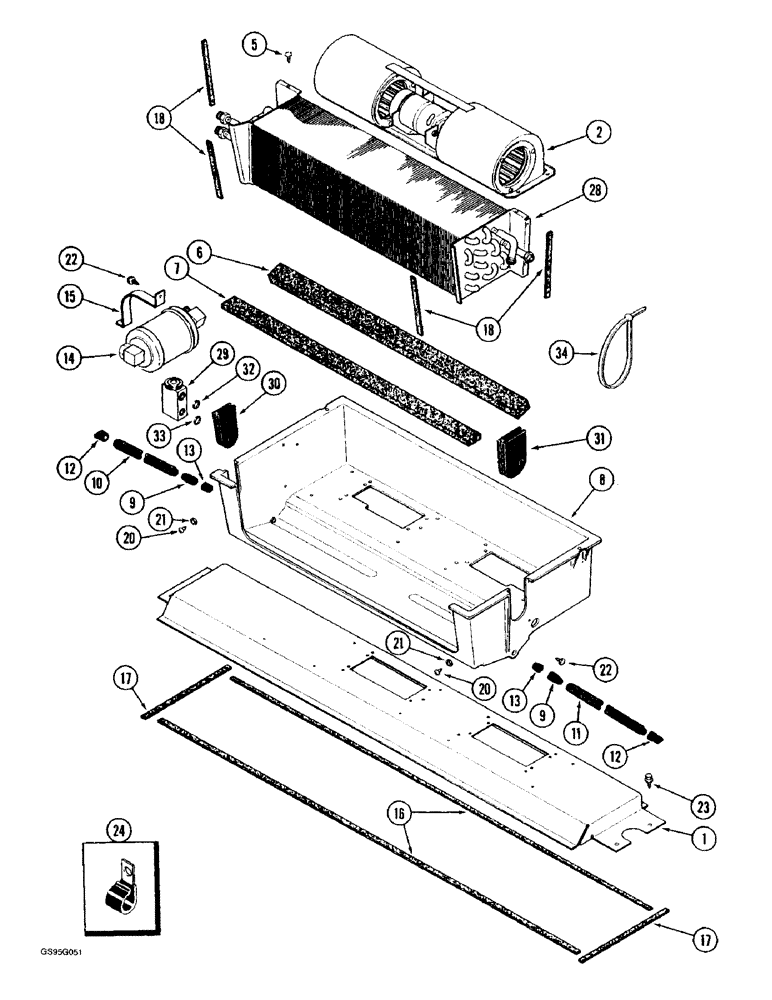 Схема запчастей Case IH 1670 - (9G-28) - CAB EVAPORATOR HEATER CORE, AND BLOWER MOUNTING (10) - CAB & AIR CONDITIONING