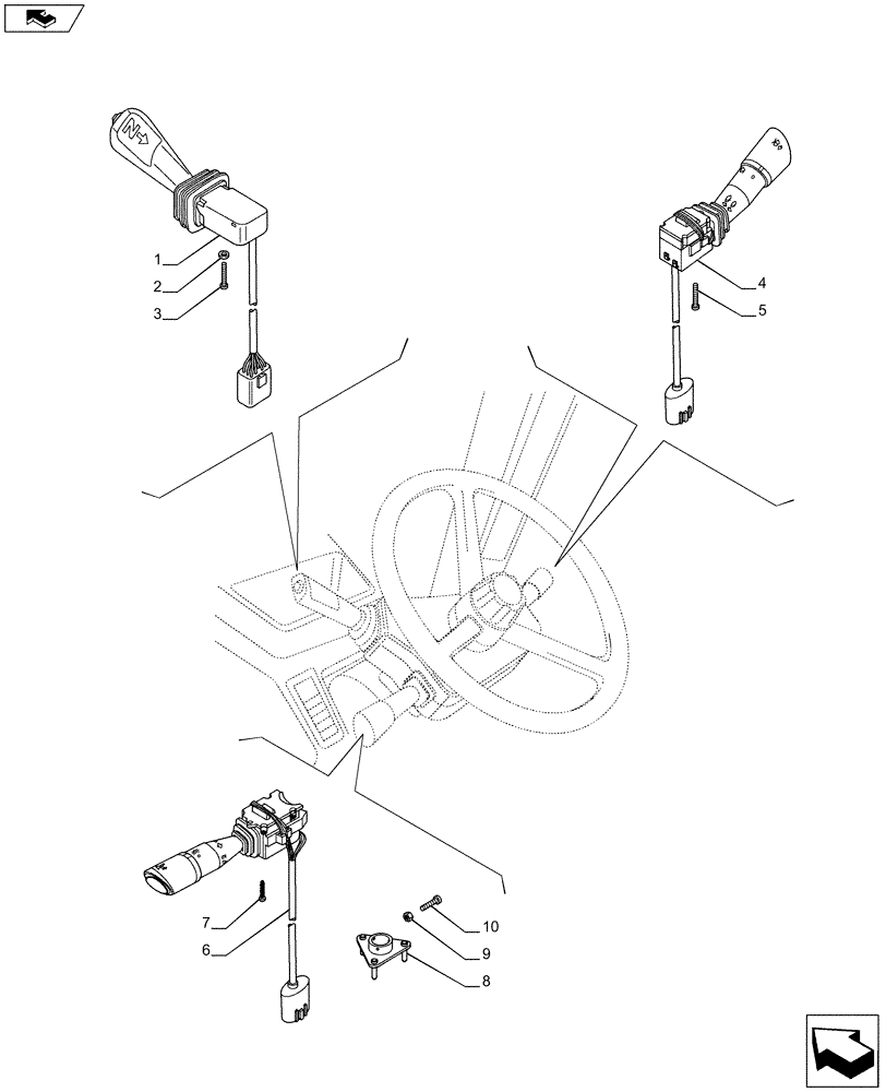 Схема запчастей Case IH PUMA 210 - (1.75.1[05]) - SHUTTLE, WASH WIPE AND HEADLIGHT LEVERS (06) - ELECTRICAL SYSTEMS