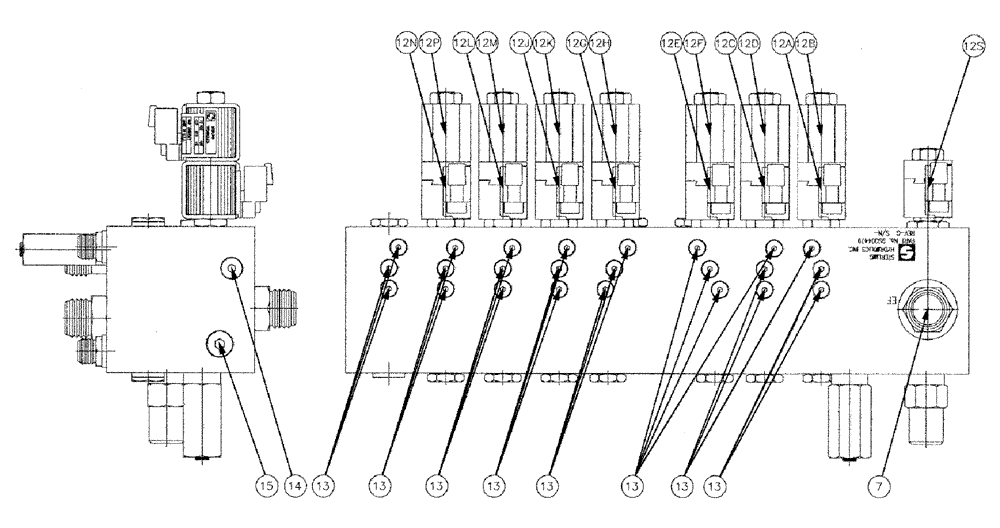 Схема запчастей Case IH 810 - (07-011[01]) - VALVE BLOCK, 7 BANK, W/O AUGER Hydraulic Components