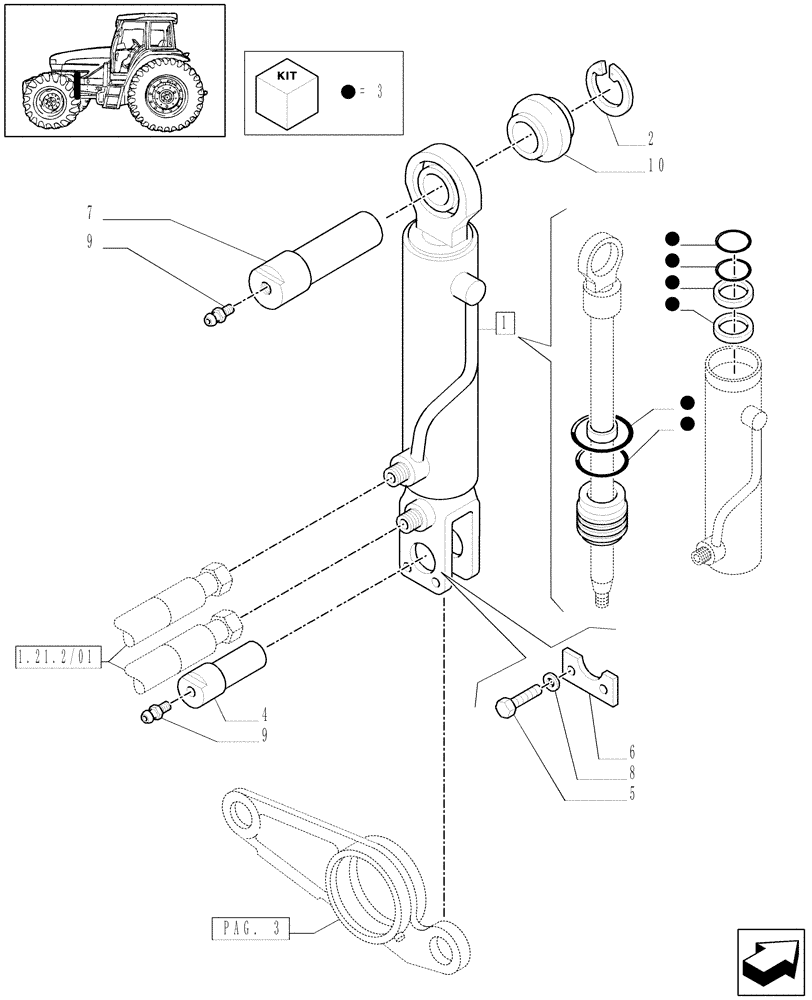 Схема запчастей Case IH MAXXUM 140 - (1.21.3/01[02]) - (CL.4) SUSPENDED FRONT AXLE W/MULTI-PLATE DIFF. LOCK - CYLINDER AND REL. PARTS (VAR.330429-330430) (03) - TRANSMISSION