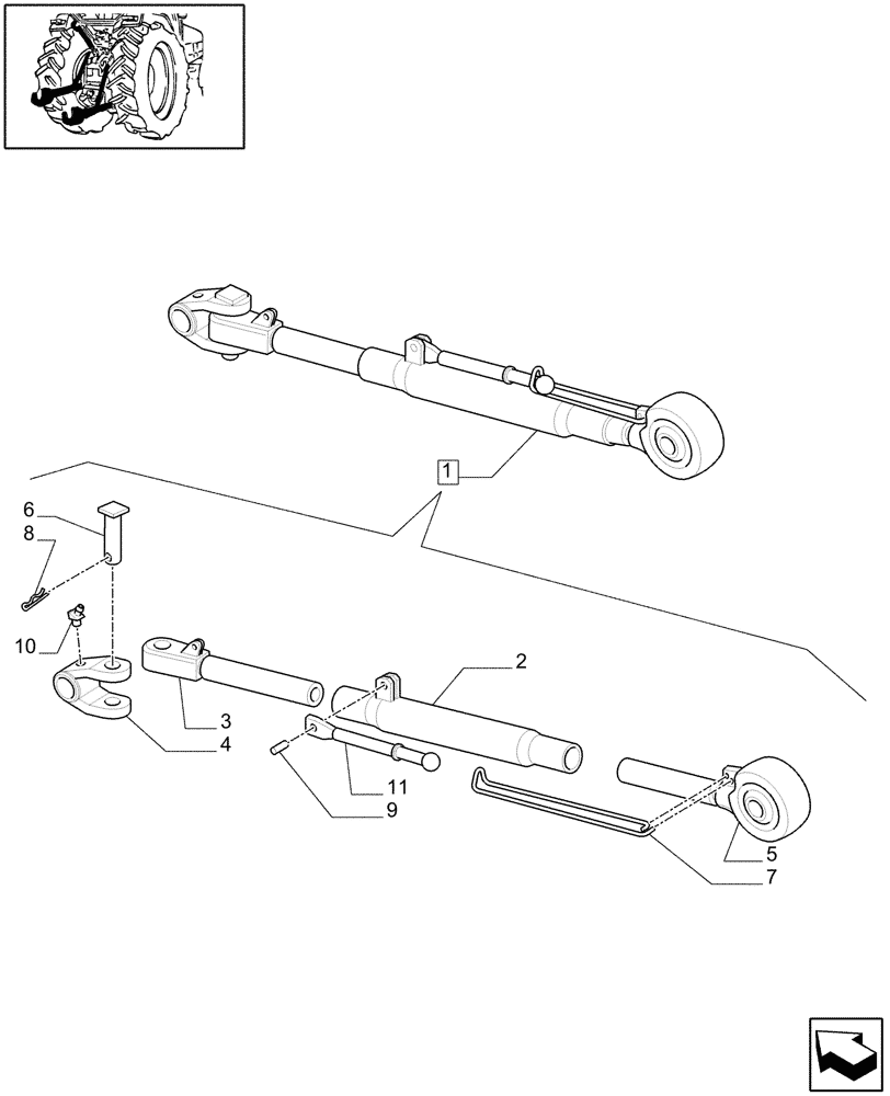 Схема запчастей Case IH MAXXUM 115 - (1.89.6/03A[01]) - THIRD-POINT TOP LINK - BREAKDOWN (VAR.331920) - C7395 (09) - IMPLEMENT LIFT