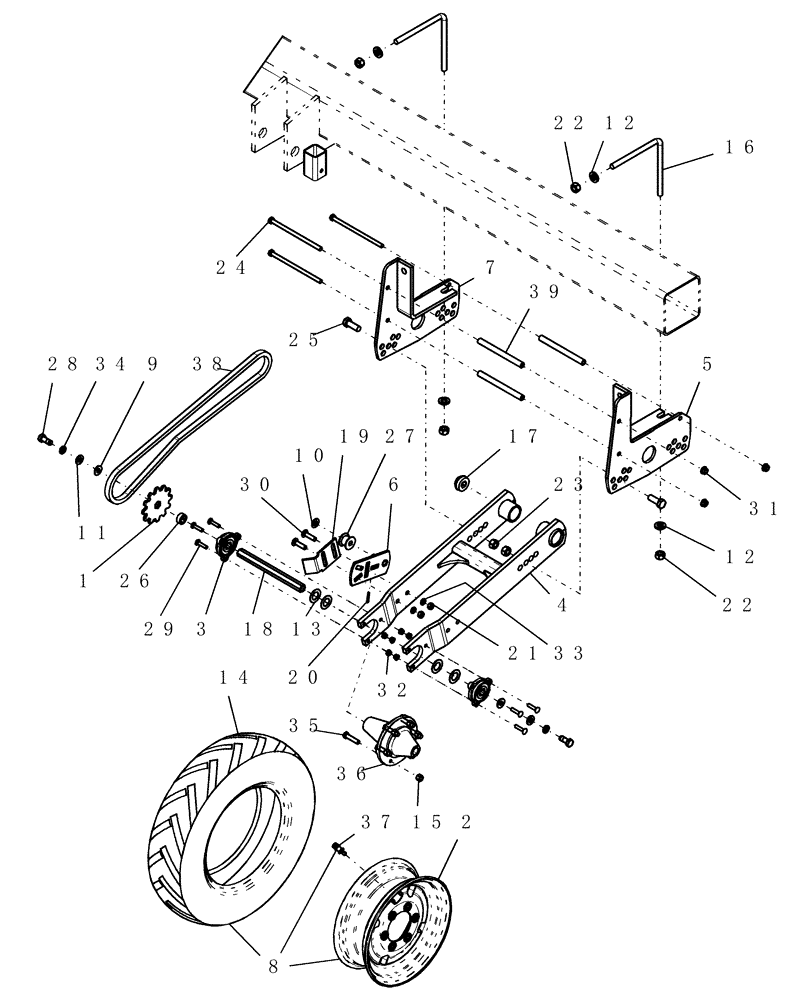 Схема запчастей Case IH 1200 - (D.20.B[04]) - CARRYING WHEELS - DUAL ARM, REVERSIBLE (BSN CBJ036114) D - Travel