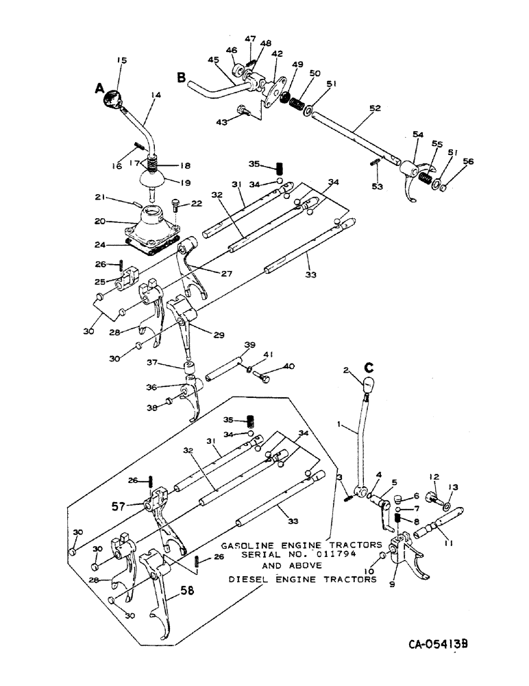 Схема запчастей Case IH 284 - (07-28) - DRIVE TRAIN, GEAR SHIFT MECHANISM (04) - Drive Train