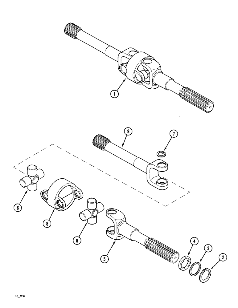 Схема запчастей Case IH 3220 - (5-046) - MECHANICAL FRONT DRIVE, DRIVE SHAFTS (05) - STEERING