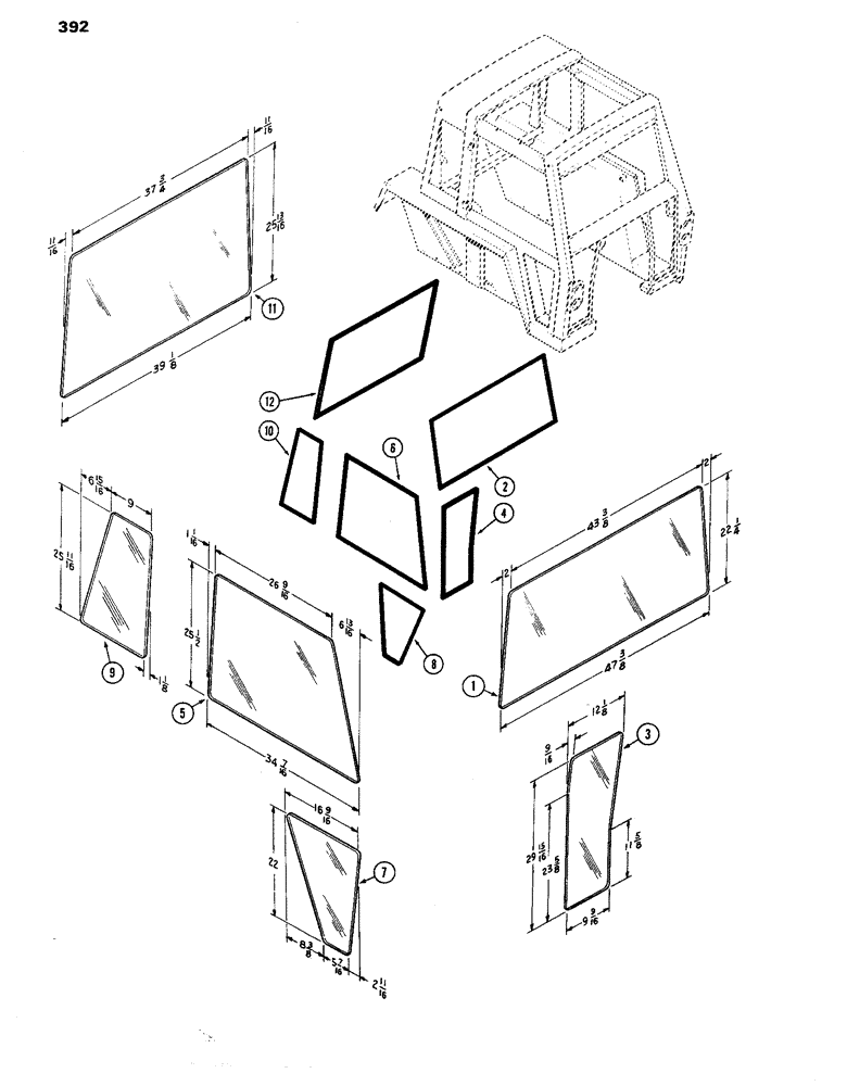 Схема запчастей Case IH 770 - (392) - CAB, GLASS (09) - CHASSIS/ATTACHMENTS