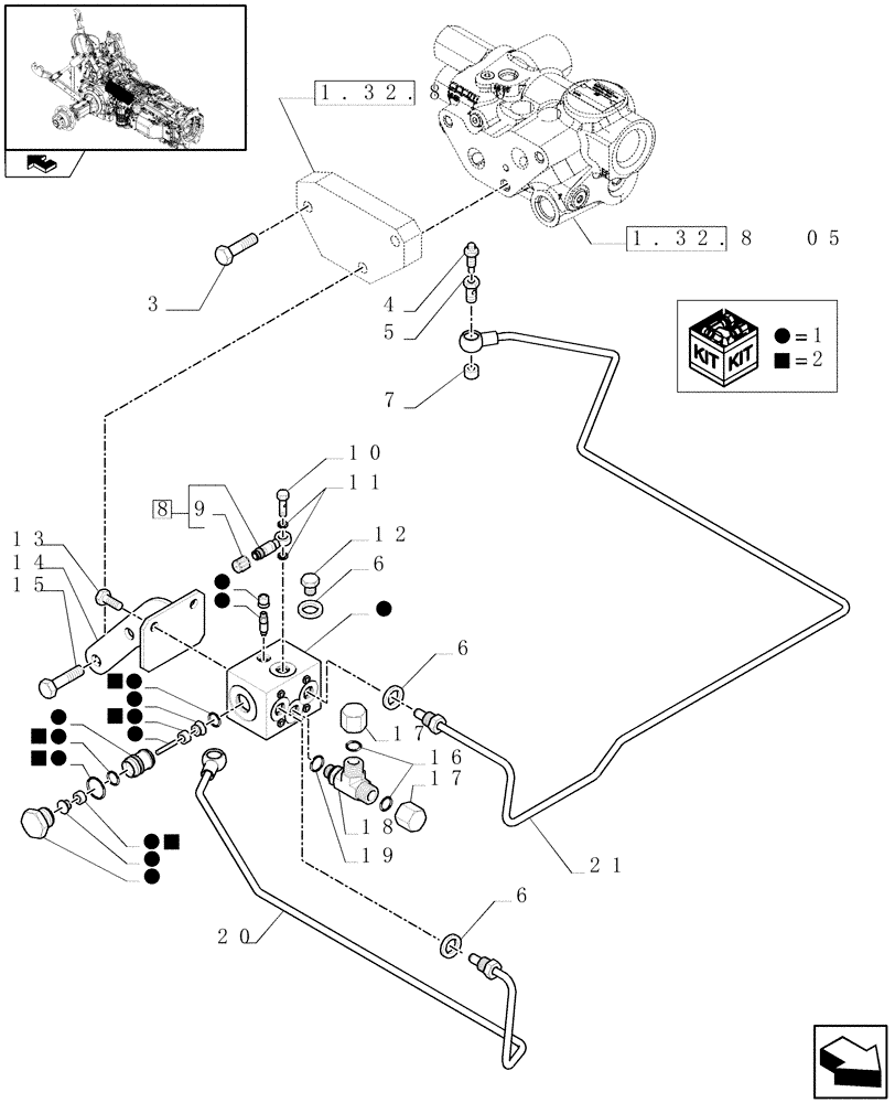 Схема запчастей Case IH PUMA 225 - (1.82.713) - (VAR.396) TRAILER BRAKE LOGIC VALVE FOR CLOSED CENTRE LOAD SENSING (07) - HYDRAULIC SYSTEM