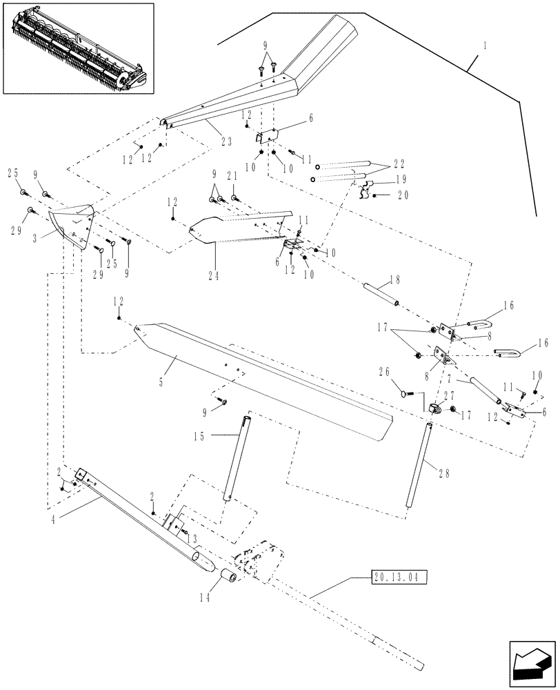 Схема запчастей Case IH 2020 - (20.13.06) - LONG DIVIDER (58) - ATTACHMENTS/HEADERS