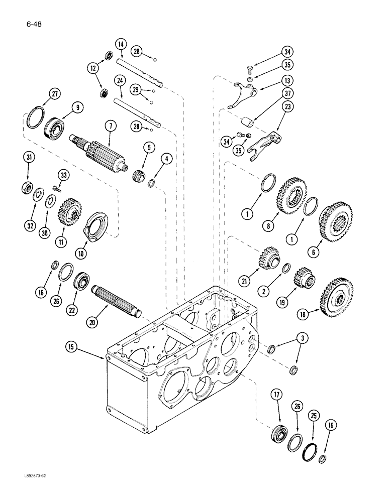 Схема запчастей Case IH 1844 - (6-48) - MAIN SHAFT, INPUT SHAFT, SHIFT RAILS AND FORKS (03) - POWER TRAIN