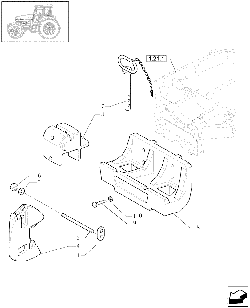 Схема запчастей Case IH JX1070U - (1.44.0/01) - (VAR.240-241-242-243) FRONT SUPPORT AND BALLAST (04) - FRONT AXLE & STEERING