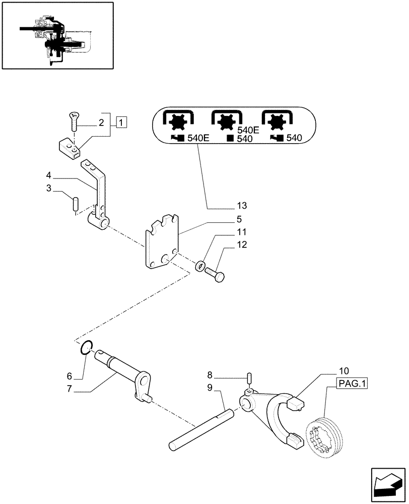 Схема запчастей Case IH JX1070C - (1.80.1/04[02]) - (VAR.818) POWER TAKE-OFF (540-540E RPM) - ROD, FORK AND PLATES (07) - HYDRAULIC SYSTEM