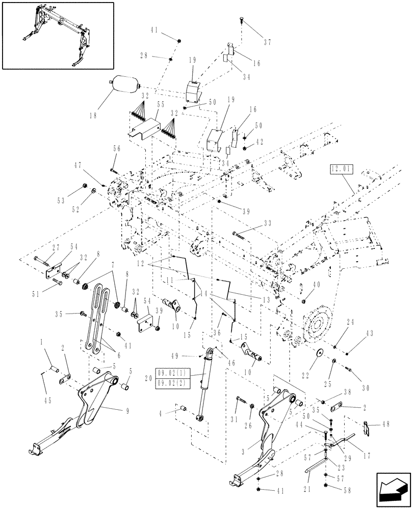 Схема запчастей Case IH WD2303 - (09.01[1.1]) - HEADER LIFT, FROM YCG667001 (09) - HEADER LIFT LINKAGE