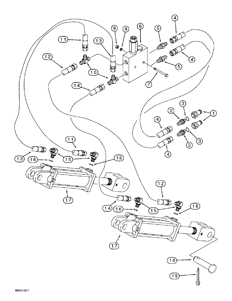 Схема запчастей Case IH 6800 - (8-02) - UNDERSLUNG HITCH CYLINDER HYDRAULIC SYSTEM, WITH PIPE THREAD FITTINGS AT PILOT CHECK VALVE (08) - HYDRAULICS