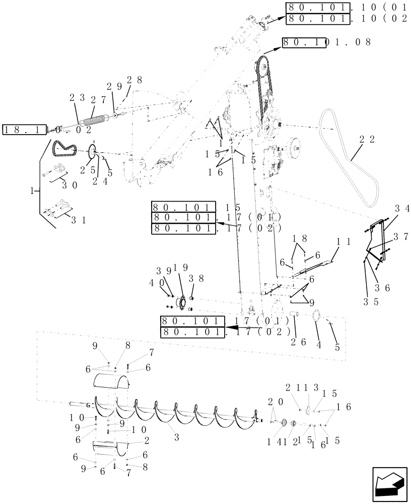 Схема запчастей Case IH 9010 - (80.101.25[02]) - BUBBLE-UP AUGER DRIVE - 9010 (80) - CROP STORAGE/UNLOADING