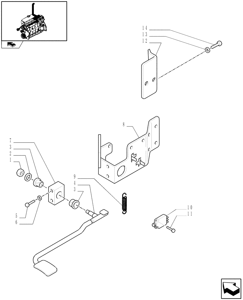 Схема запчастей Case IH PUMA 140 - (1.95.0/01) - EXHAUST BRAKE - PEDAL AND ASSOCIATED PARTS (VAR.330468) (10) - OPERATORS PLATFORM/CAB